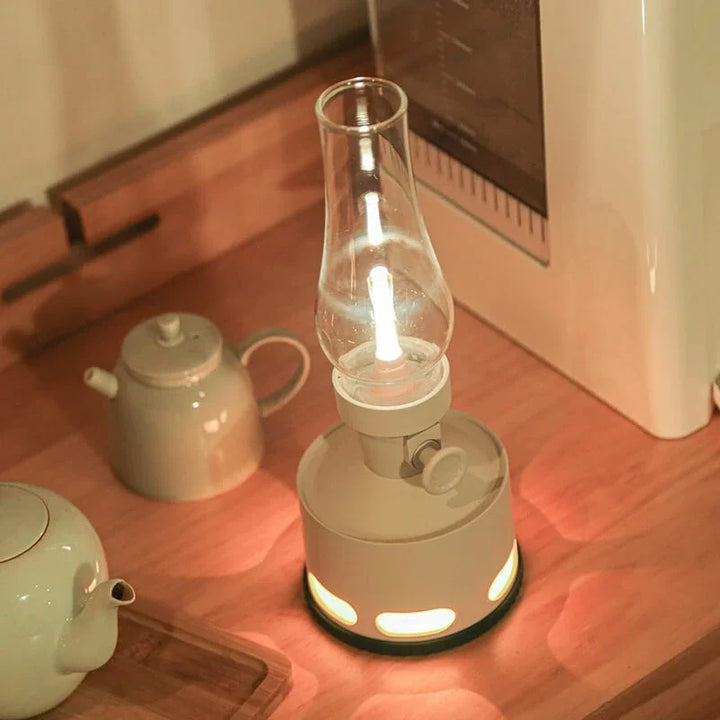 Packaged LumaLantern rechargeable vintage LED lantern, ready for gifting, a sophisticated home decor item