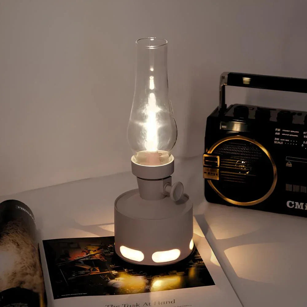 Multiple LumaLantern vintage LED lanterns arranged as decorative accents, offering versatile home lighting