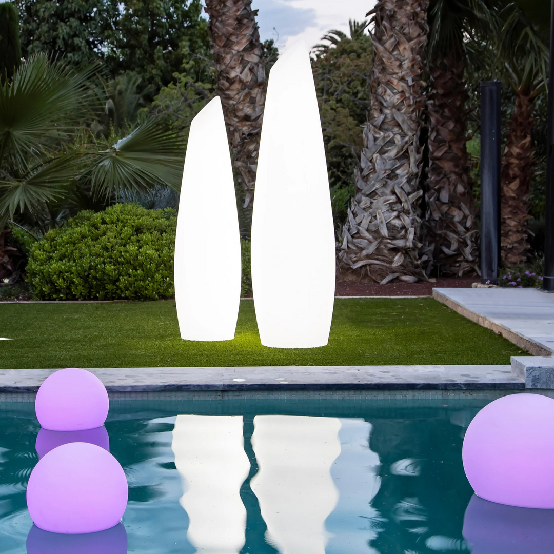 Group of LumaSphere LED lights, creating festive outdoor lighting