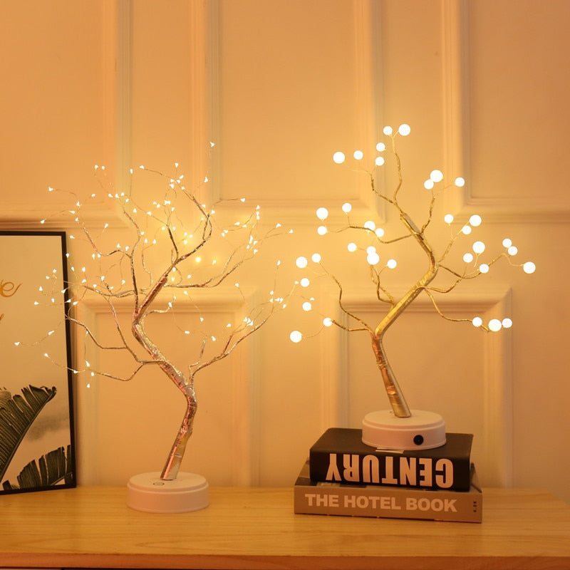 LumaTree illuminated LED tree lamp, bringing a gentle and warm glow to a living space, functioning as a stylish night light.