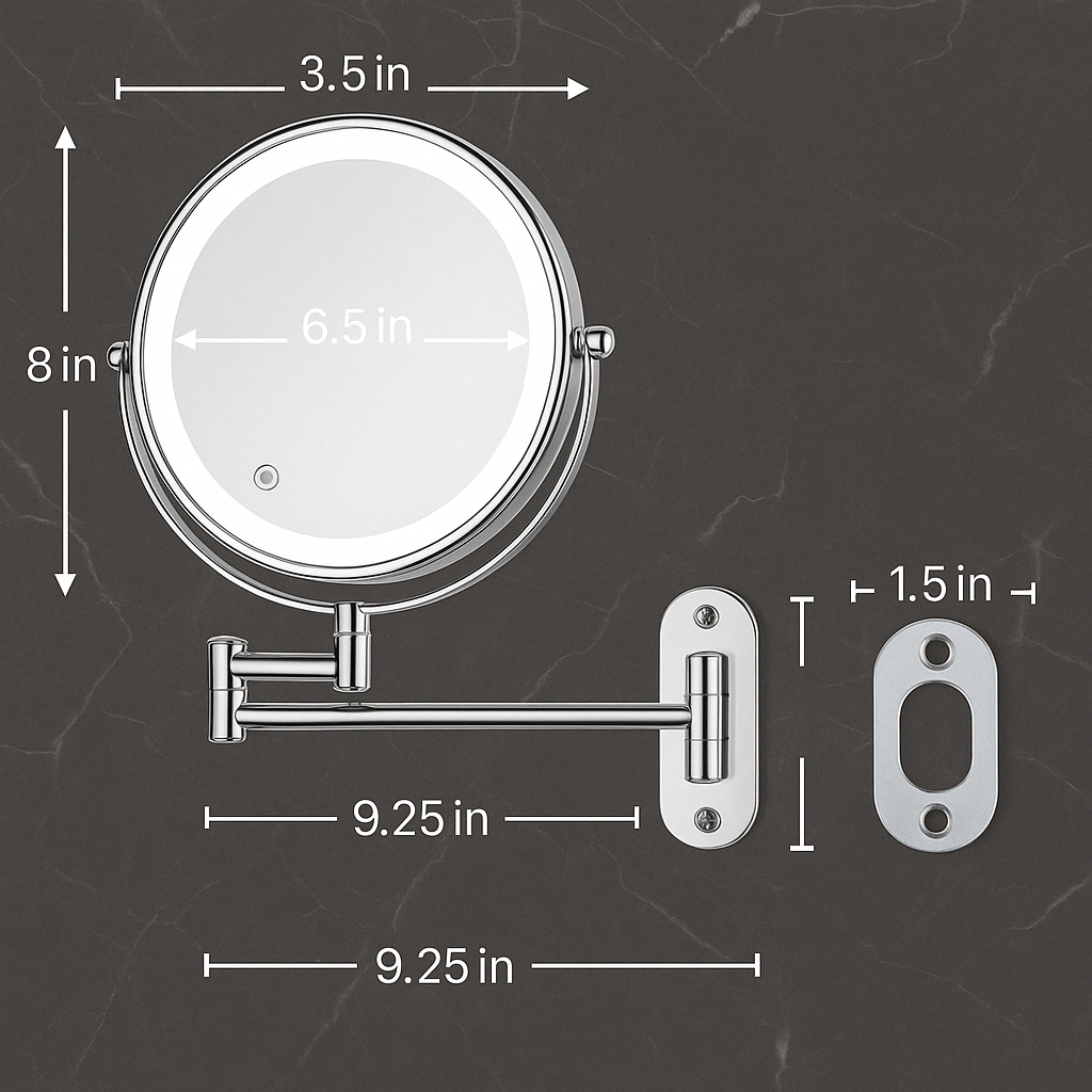 Studio shot of the LumiAura LED vanity mirror, emphasizing its bright, even illumination and portability.