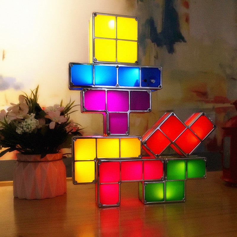 LumiBlocks Tetris Style Stackable LED Lamp in action, glowing with vibrant colors, perfect for gaming decor