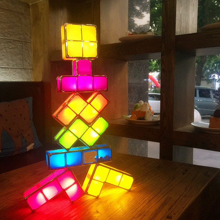 Detailed view of the LumiBlocks modular lamp's connectors, illustrating how the Tetris pieces fit together seamlessly