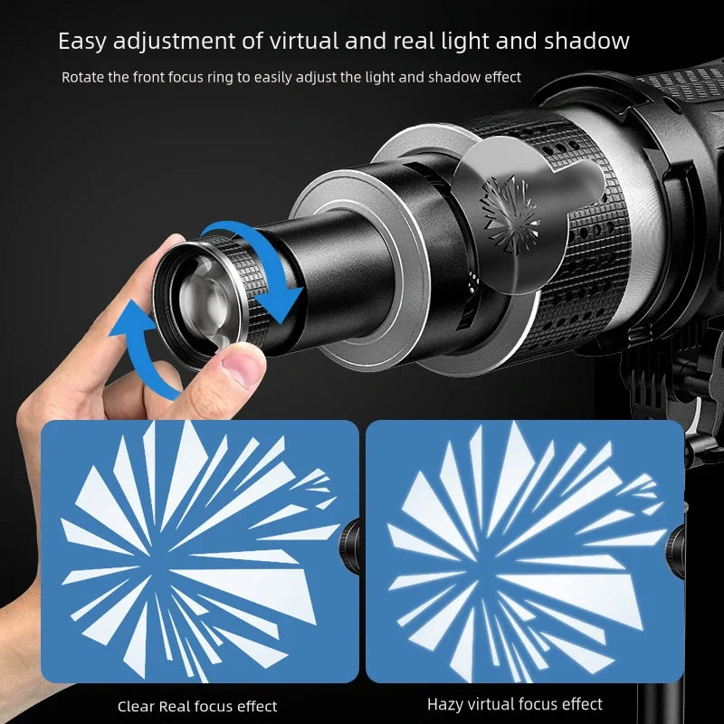 Detailed view of a conical lens and gobos from the Lumina Optical Spotlight Kit, essential lighting equipment