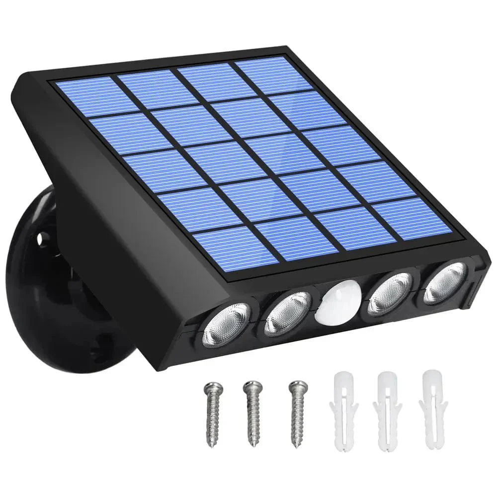 Compact outdoor solar light, LED and motion sensor combo for enhanced security