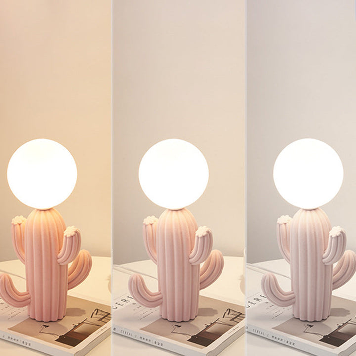Luminacti Cactus Table Lamp, a plush novelty lamp with a glass globe, providing warm decorative lighting for any room