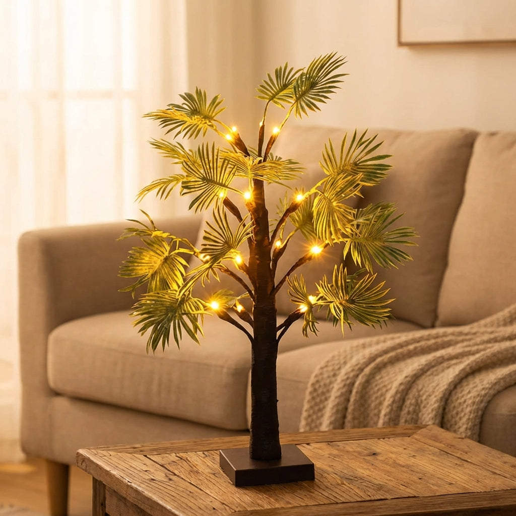 LuminaraPalm LED night lamp, tropical palm tree design, perfect for ambient home decor.