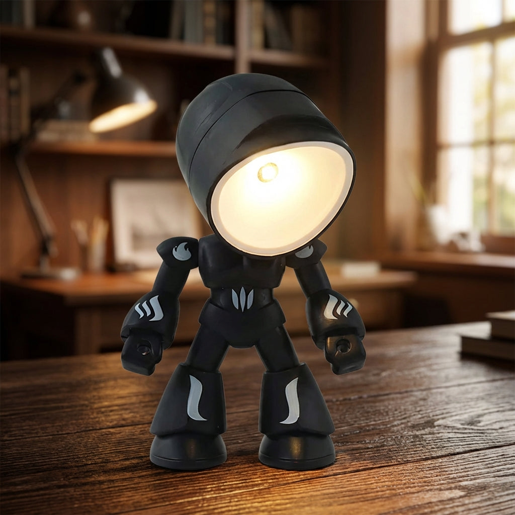 Luminobot children's robot bedside lamp. Gentle glow for reading, a perfect night light for kids' rooms.