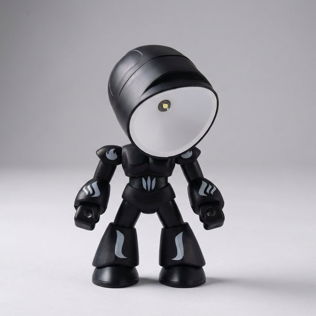 Cute Luminobot robot night light for kids' rooms. Children's bedside lamp, fun nursery & playroom decor.