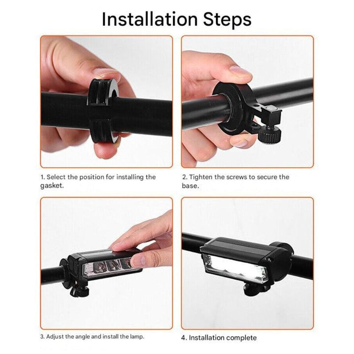 Compact 180° bicycle light, 900 lumens, USB rechargeable for reliable night riding