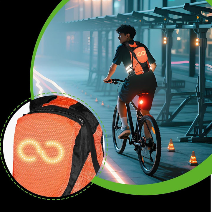 Waterproof LED motorcycle bag, excellent safety gear for outdoor and cycling adventures after dark.
