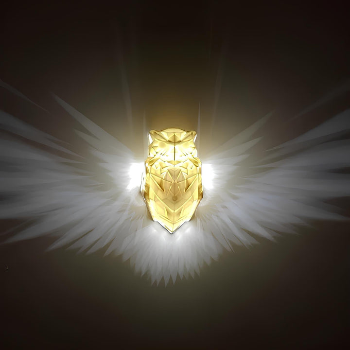 Unisex Luminous Wings decorative wall lamp illuminating a modern living room, ambient wireless light artwork.
