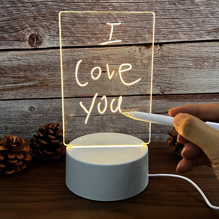 LumoNote LED message board glowing with a handwritten note, perfect for creative home decor