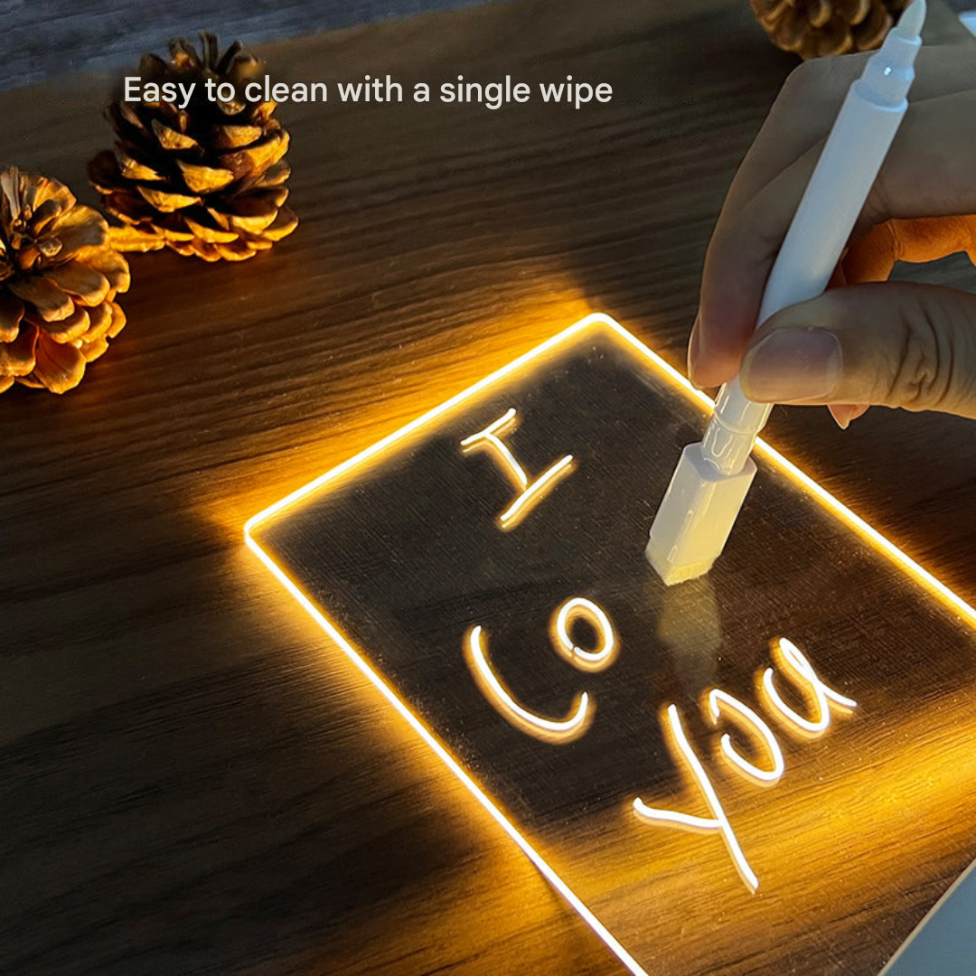 Dynamic LumoNote LED memo board with various colorful notes, enhancing any space
