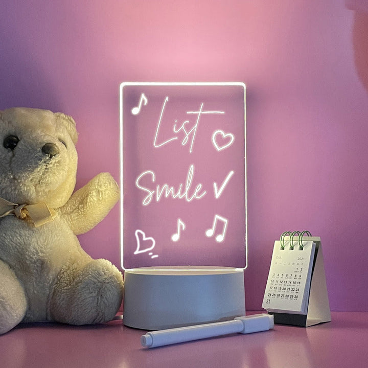 Creative LED message board with a personalized glowing memo, ideal for home decor or office desk.