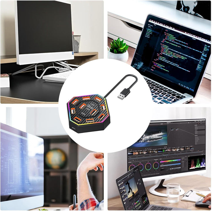 Lumora multi-port adapter, a must-have laptop accessory for productivity and style with RGB.
