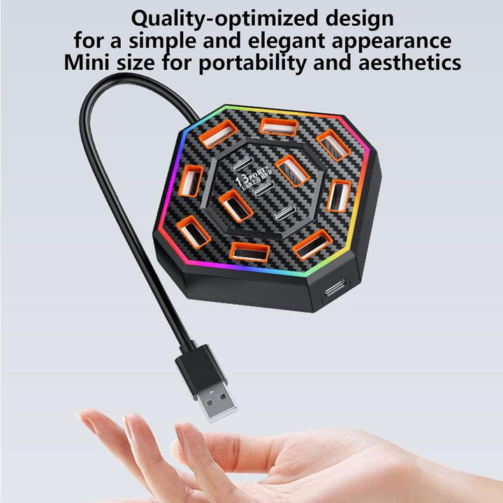 Side profile of the Lumora docking station, highlighting its slim design and subtle RGB illumination.