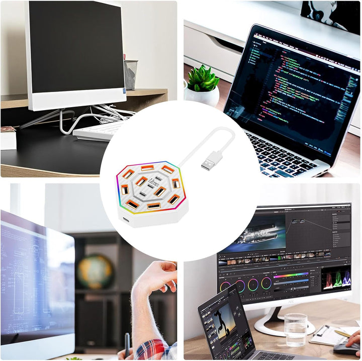 Lumora 13-port Type-C adapter with powerful data transfer and charging capabilities for laptops.