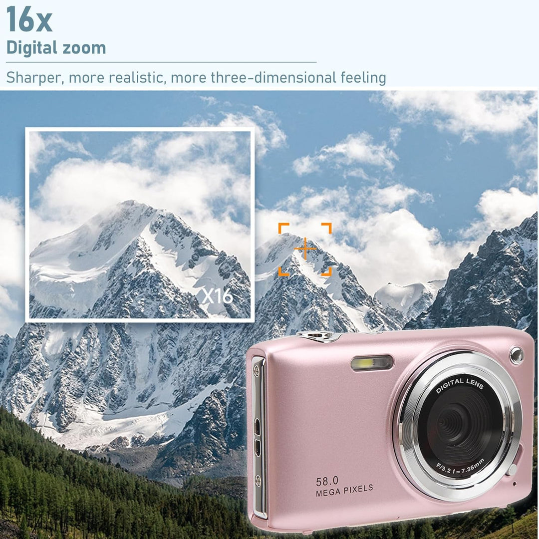 Stylish Lumora 4K digital camera, 58MP, 16X zoom, perfect for vlogging and photography