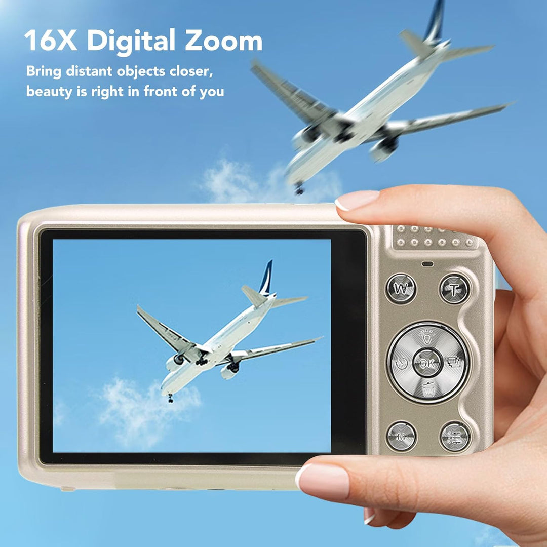 Compact Lumora 4K digital camera, 58MP sensor, 16X optical zoom, ideal for travel photography