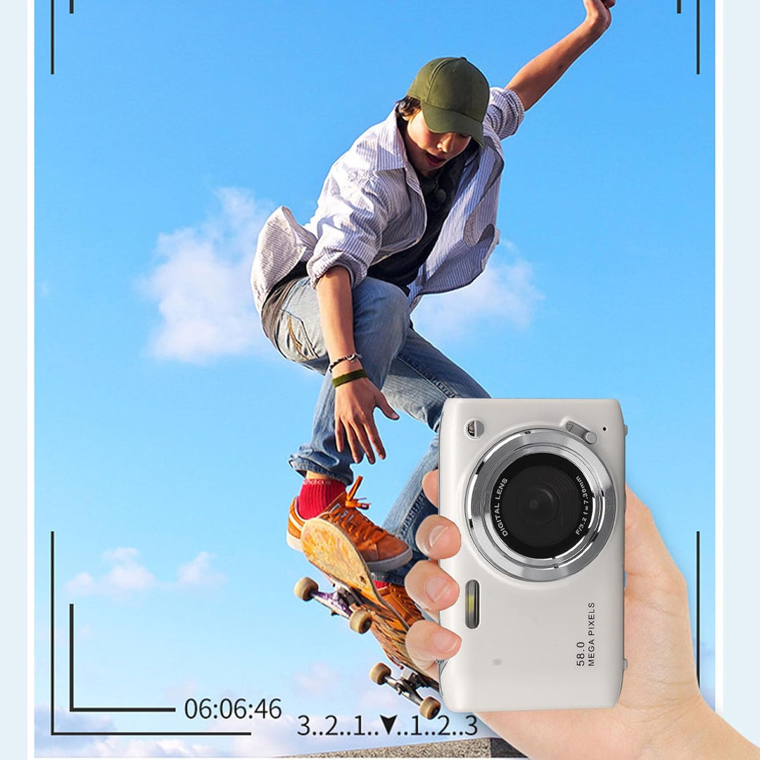 Portable gadget Lumora 4K digital camera, 58MP, 16X zoom, in a backpack pocket
