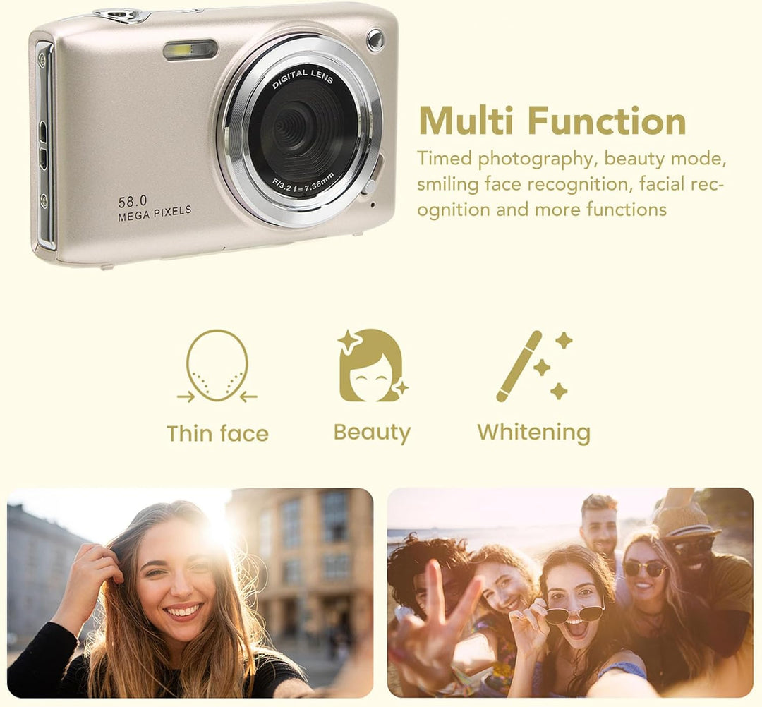 Portable Lumora 4K digital camera, 58MP, 16X zoom, handheld, outdoor nature shot