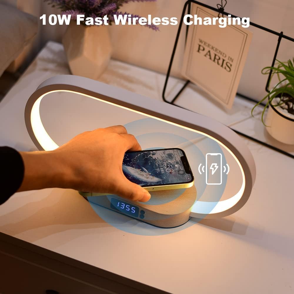 Lumora wireless charger lamp from a top-down view, highlighting the charging area