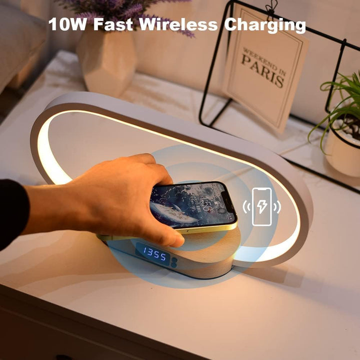 Lumora wireless charger lamp from a top-down view, highlighting the charging area