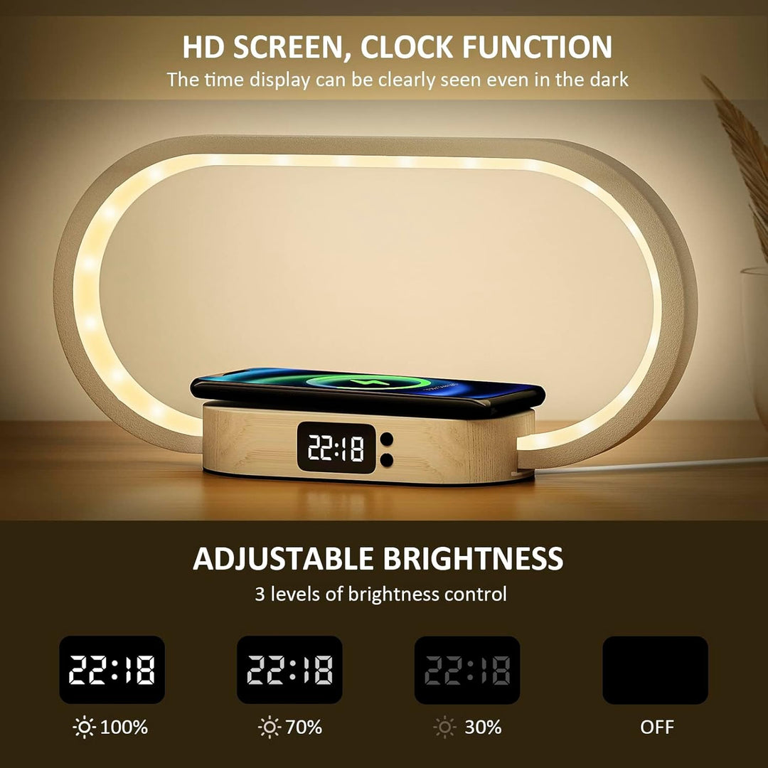 Bedroom decor featuring Lumora smart lamp, showcasing its compact and functional design