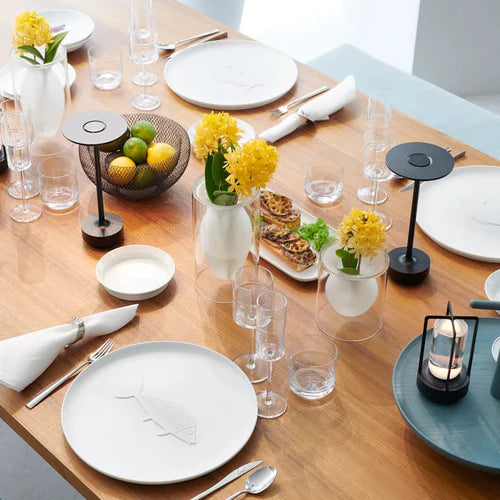 Rechargeable Luna Glow LED table lamp, enhancing any living space.