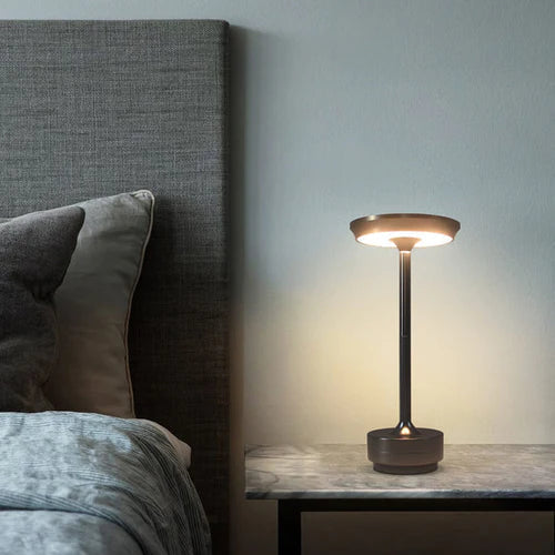 Wireless Luna Glow luxury lamp with ambient light, perfect for nightstands.