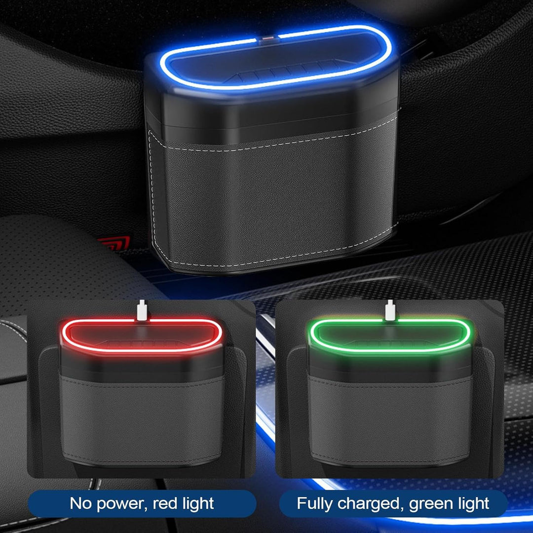 Lurevo car accessory: practical smell-proof trash can with an integrated LED touch light for night use