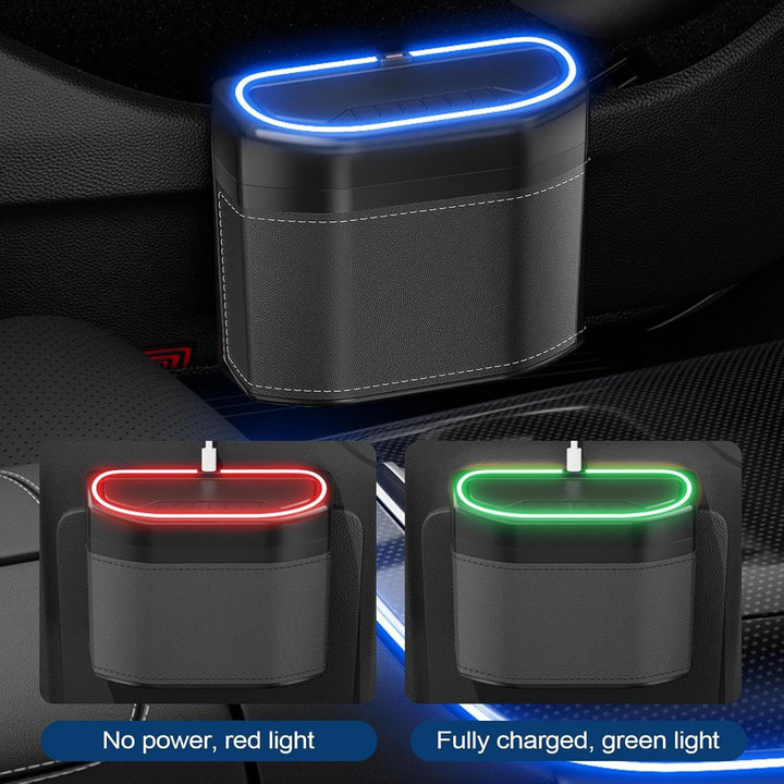 Lurevo car accessory: practical smell-proof trash can with an integrated LED touch light for night use