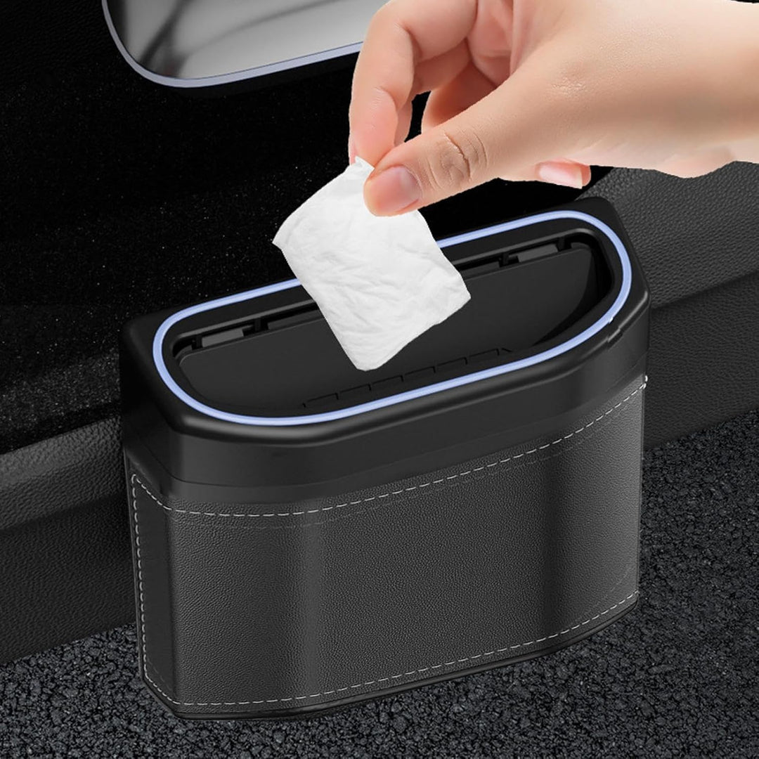 Lurevo compact black trash can with touch light, perfect for maintaining a clean vehicle interior