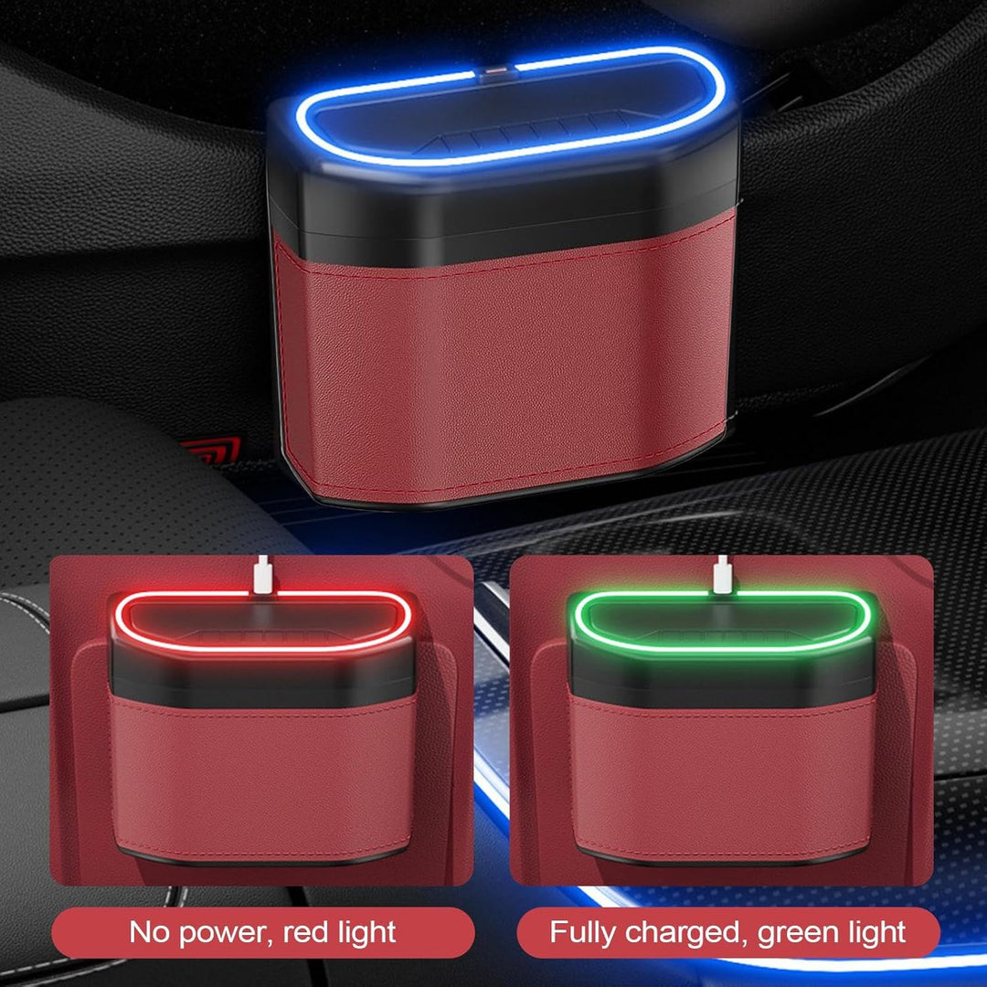 Compact Lurevo vehicle trash can with secure lid and built-in touch light, ideal for autos