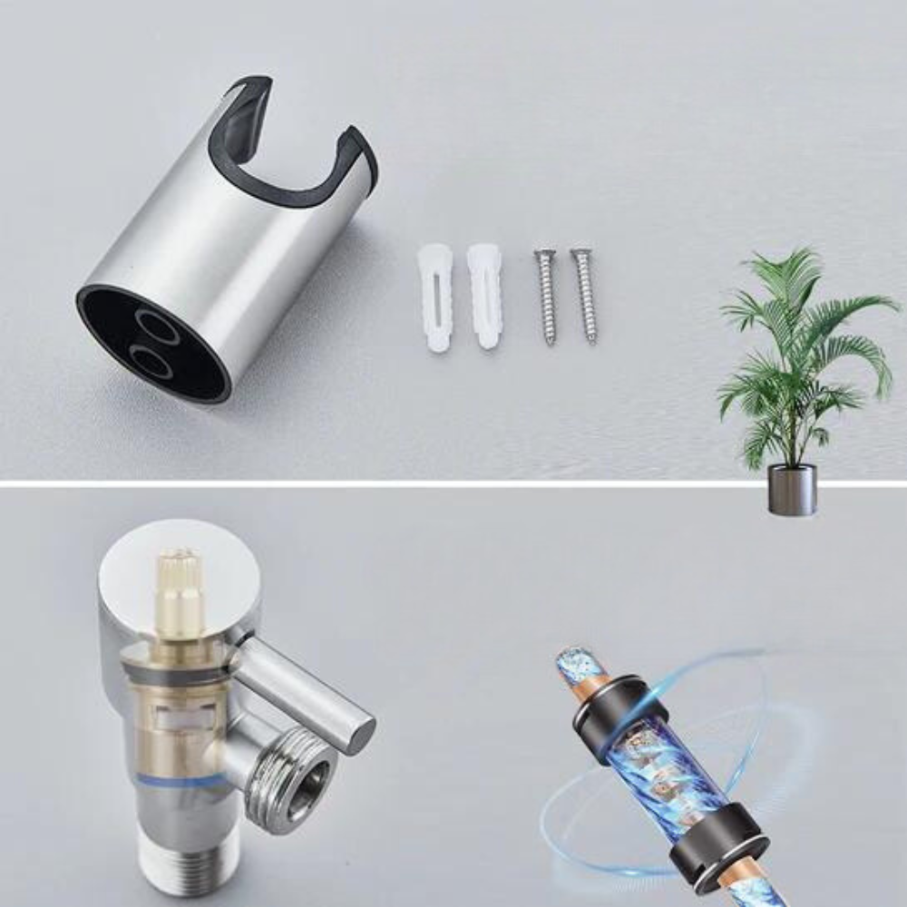 Stainless steel PureFlow bidet hand shower, durable and elegant, perfect for modern bathrooms.