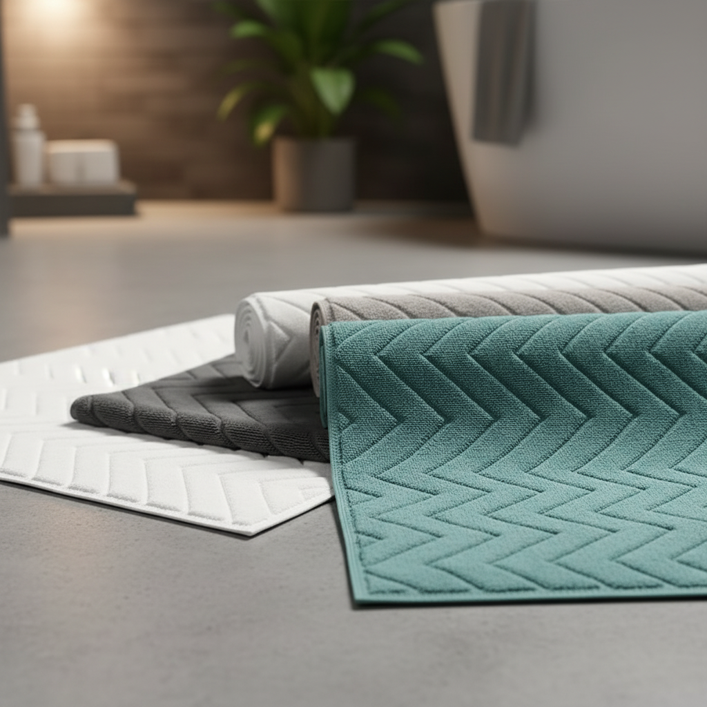 LuxRug two-piece cotton bath mat set, quick-dry, soft, rectangular, striped design for bathroom decor