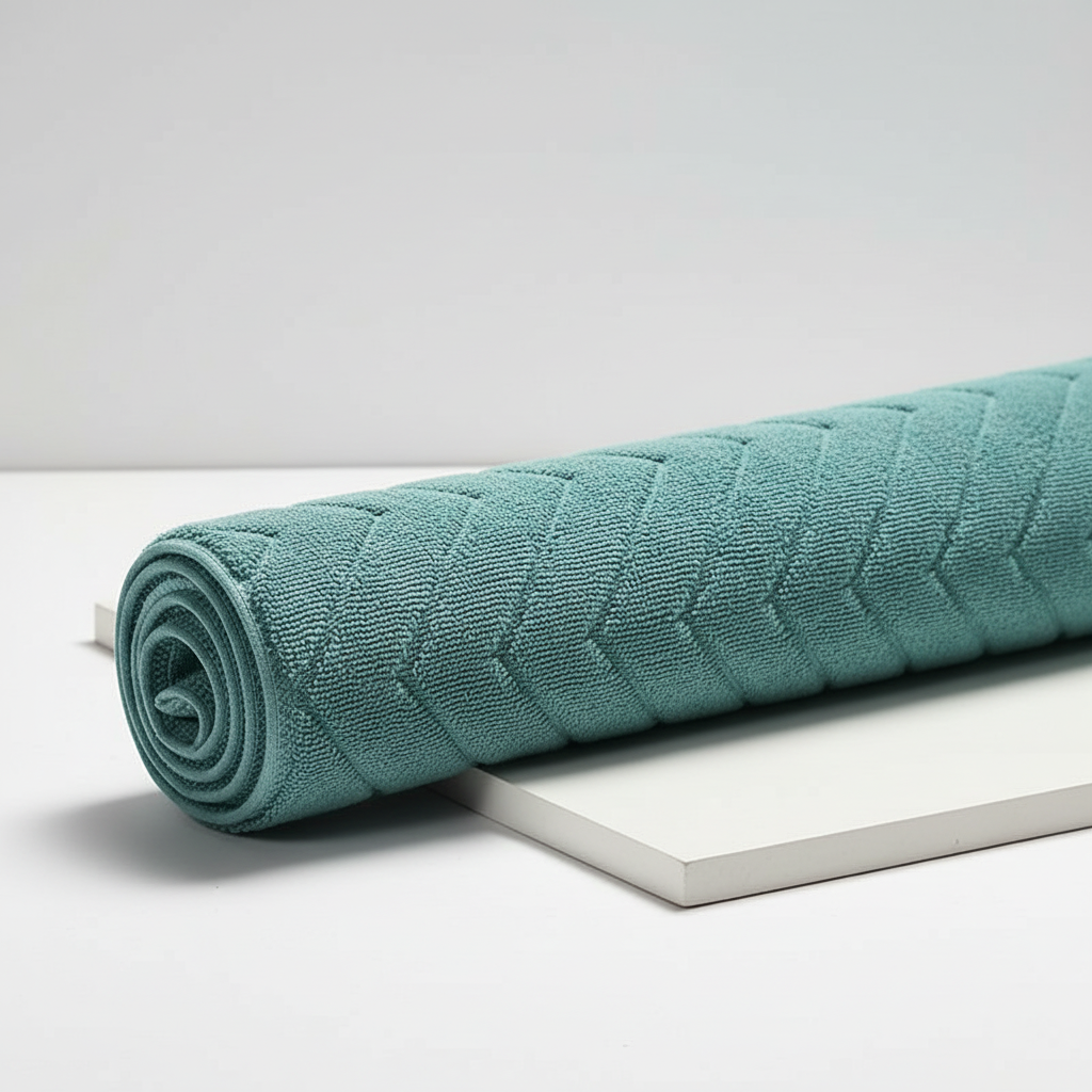 Absorbent cotton rectangular bath mat set by LuxRug, two pieces, machine washable, soft on feet