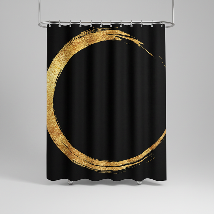 Unisex black and gold print shower curtain, water repellent, enhancing bathroom privacy and style