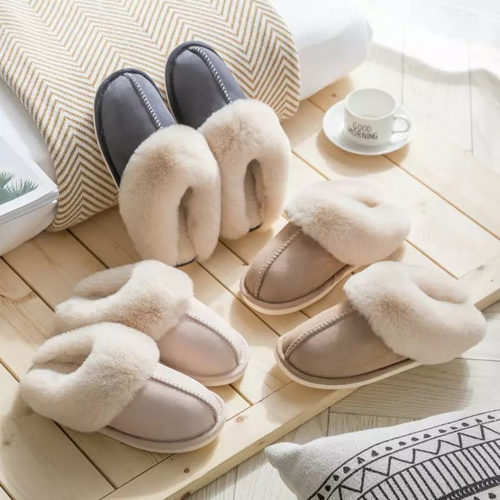 Luxurious Celine faux suede women's slippers, plush lining, ultimate comfort for winter indoor wear.