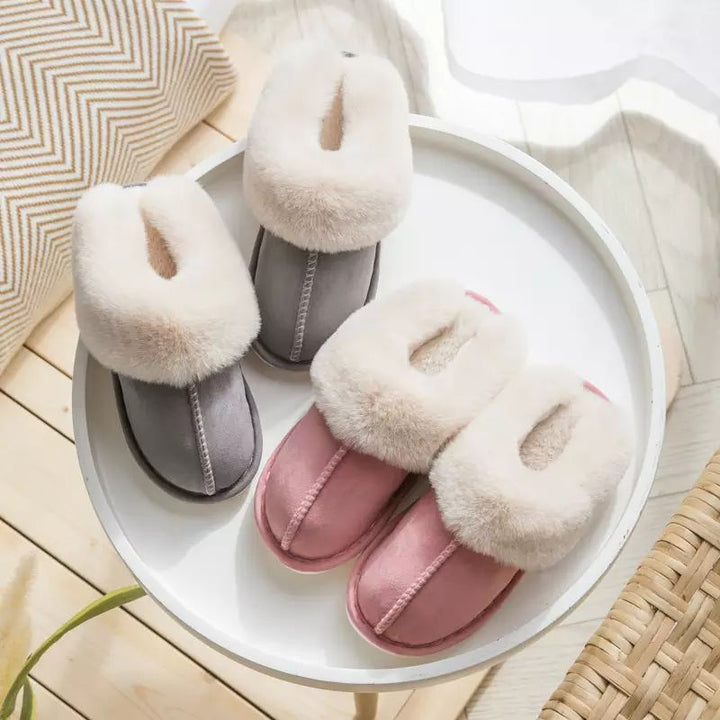 Cozy Celine women's house slippers, warm faux suede, plush interior for ultimate winter comfort.