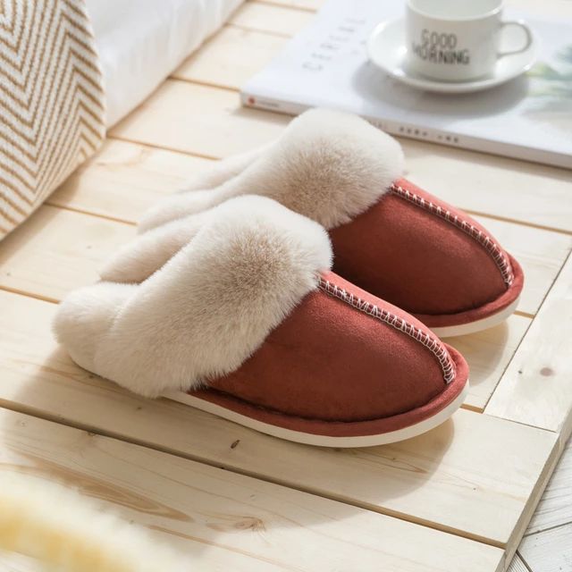 Celine women's luxurious faux suede slippers, plush, warm, non-slip indoor footwear for winter.