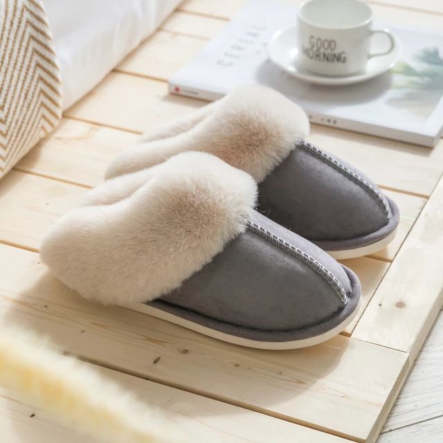 Relax in Celine women's luxurious faux suede slippers, warm, comfortable indoor shoes with non-slip sole.