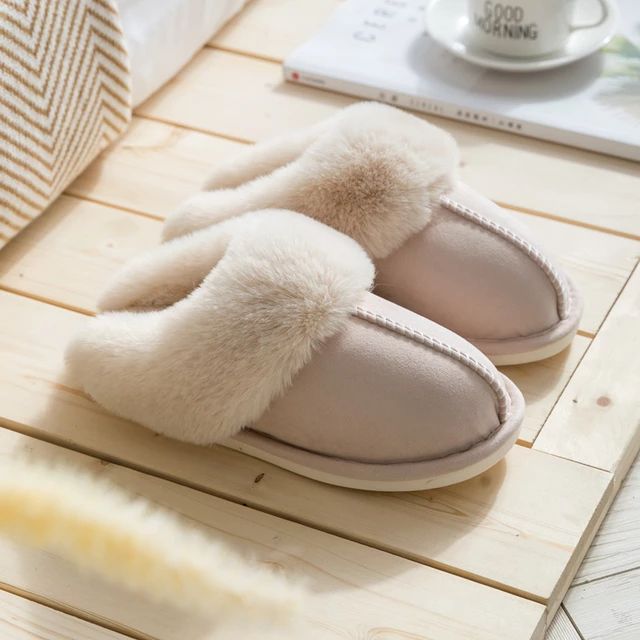Soft Celine women's faux suede slippers, plush interior for cozy, warm, ultimate winter comfort.