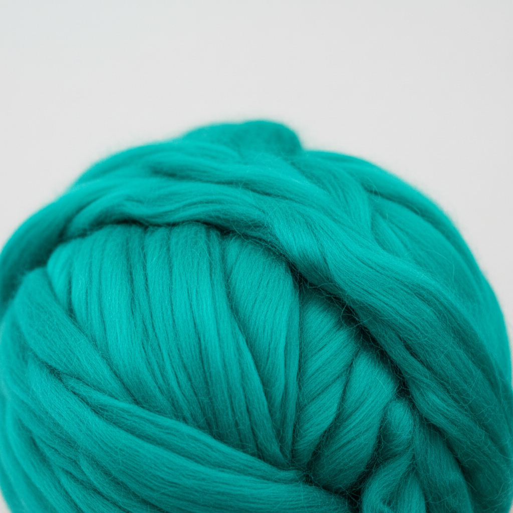 Soft, chunky wool yarn for knitting & crochet, shown unwound, highlighting its plush texture.
