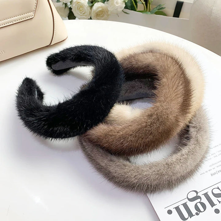 Luxurious faux fur headband for women, stylish winter accessory, warm & cozy for cold weather.