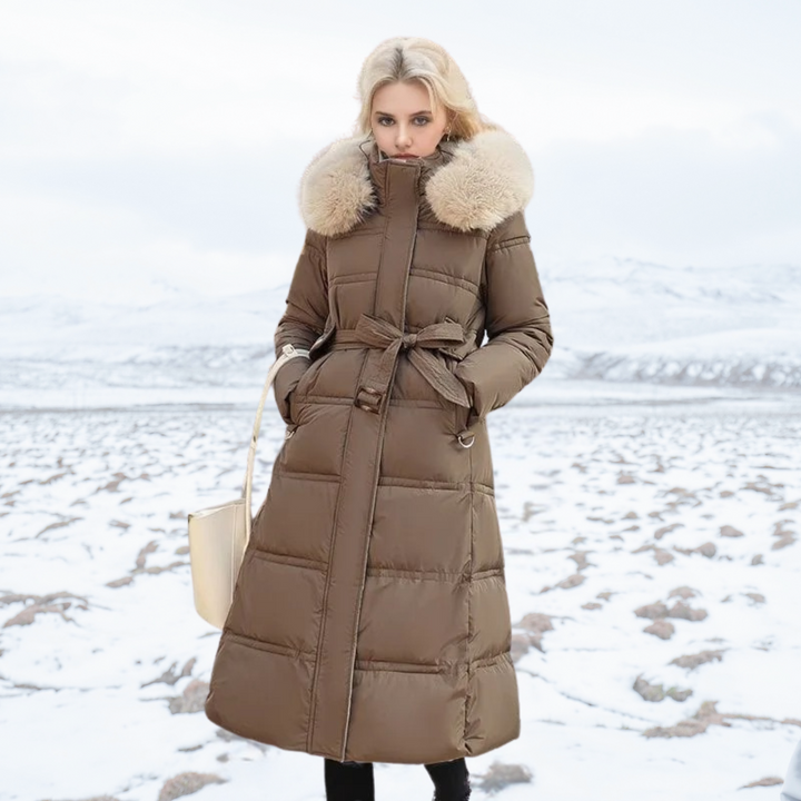 Luxurious faux fur winter coat for women, elegant & warm for cold weather.