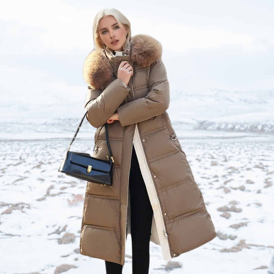 Sophisticated women's faux fur winter coat, offering luxurious style & comfort.