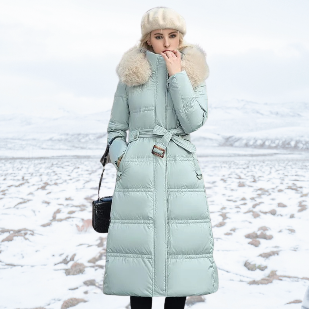 Luxury faux fur long coat for women, perfect for elegant winter warmth & fashion.