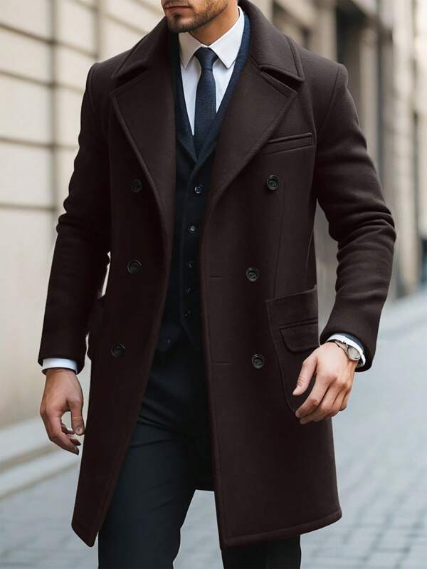Luxurious men's Alden brown long coat, elegant winter outerwear for sophisticated formal and casual fashion.